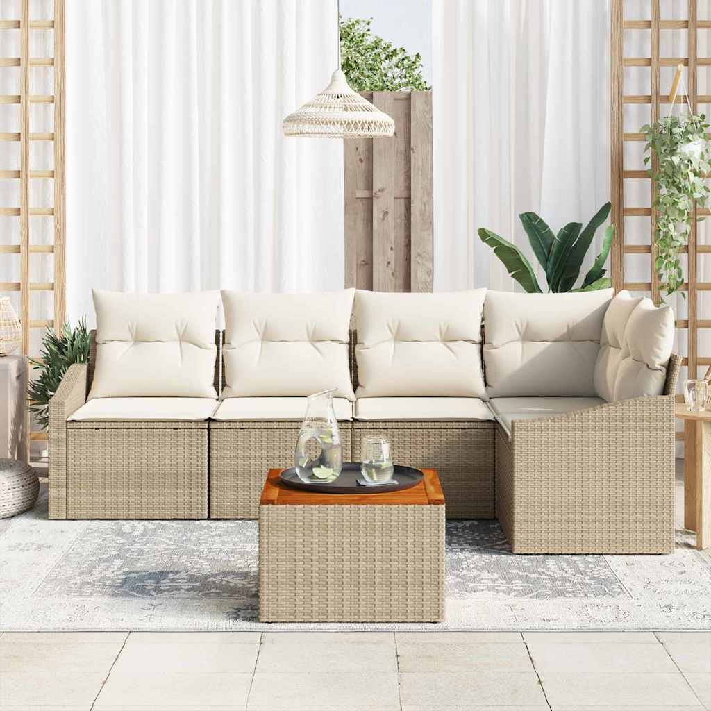 Gartensofa-set mit Speicher 6 pcs Beige und Creme Poly-Rattan