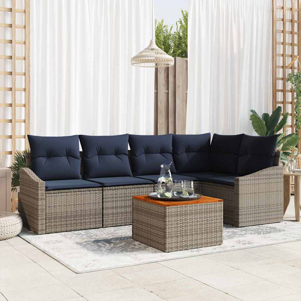 Gartensofa-set 6 pcs Grau und Marineblau Poly-Rattan