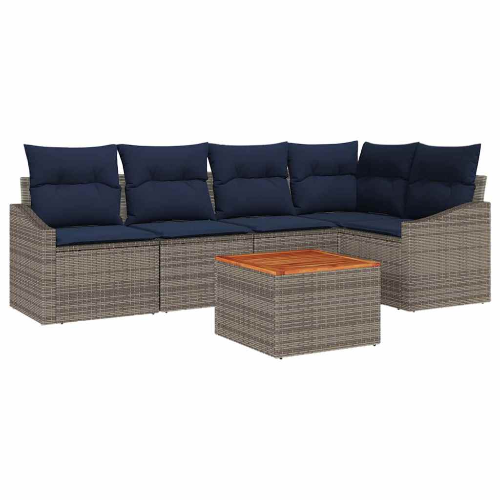 Gartensofa-set 6 pcs Grau und Marineblau Poly-Rattan