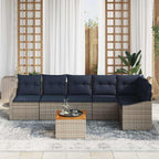 Gartensofa-set 7 pcs Grau und Marineblau Poly-Rattan