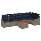 Gartensofa-set 7 pcs Grau und Marineblau Poly-Rattan