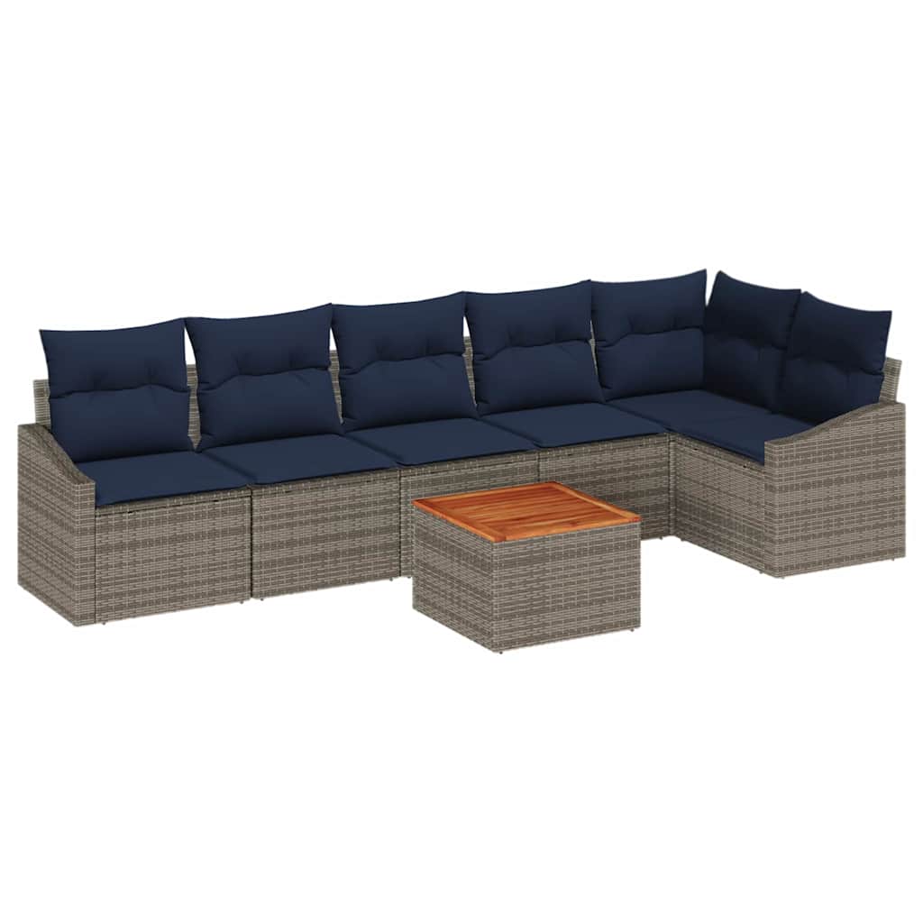 Gartensofa-set 7 pcs Grau und Marineblau Poly-Rattan