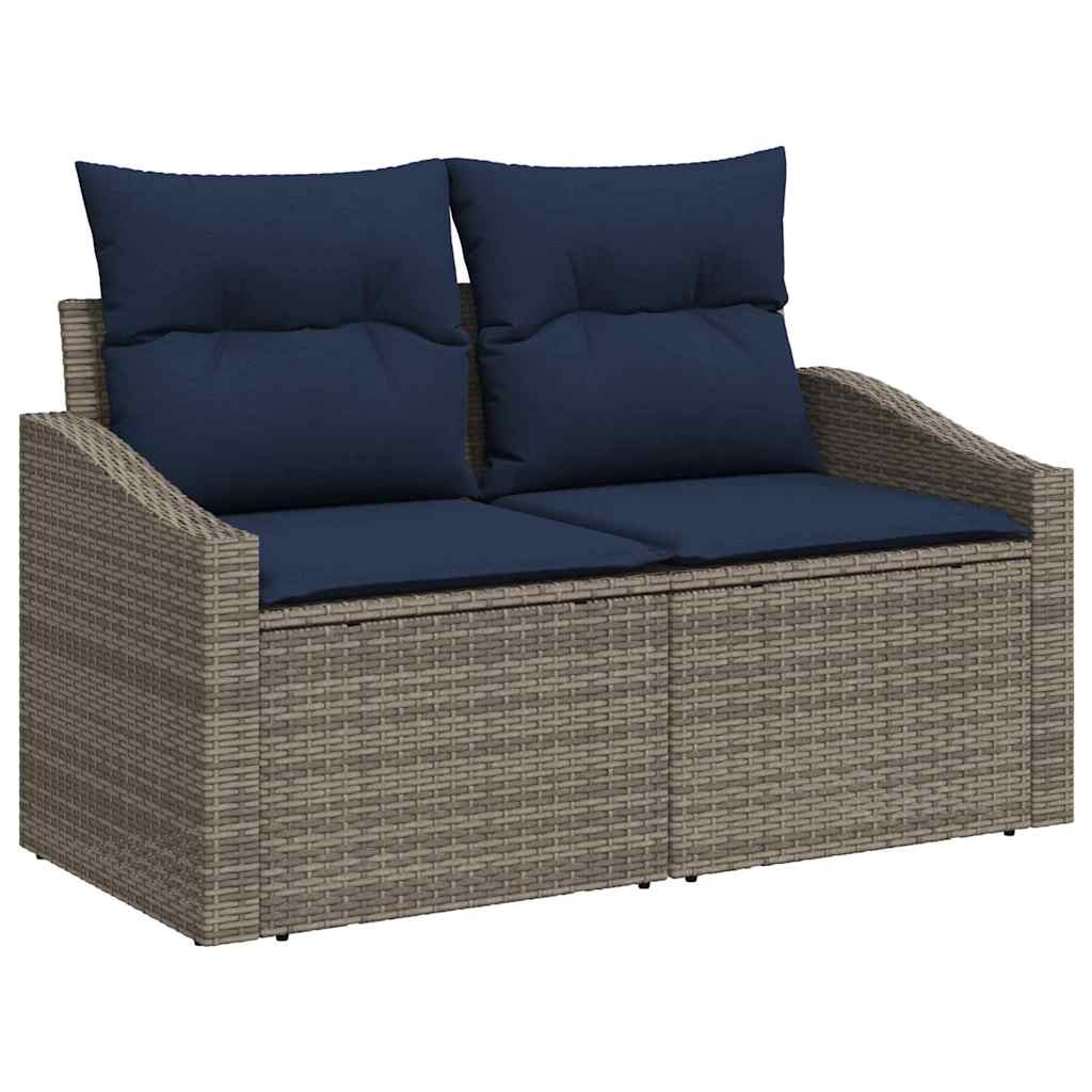 Gartensofa-set 7 pcs Grau und Marineblau Poly-Rattan