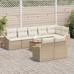 Gartensofa-set mit Speicher 9 pcs Beige und Creme Poly-Rattan