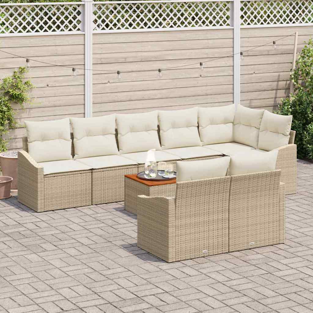Gartensofa-set mit Speicher 9 pcs Beige und Creme Poly-Rattan