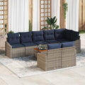 Gartensofa-set 9 pcs Grau und Marineblau Poly-Rattan