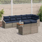 Gartensofa-set 9 pcs Grau und Marineblau Poly-Rattan