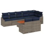 Gartensofa-set 9 pcs Grau und Marineblau Poly-Rattan