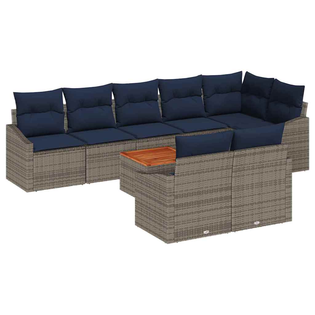 Gartensofa-set 9 pcs Grau und Marineblau Poly-Rattan