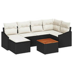 Gartensofa-set mit Speicher 7 pcs Schwarz und Creme Poly-Rattan