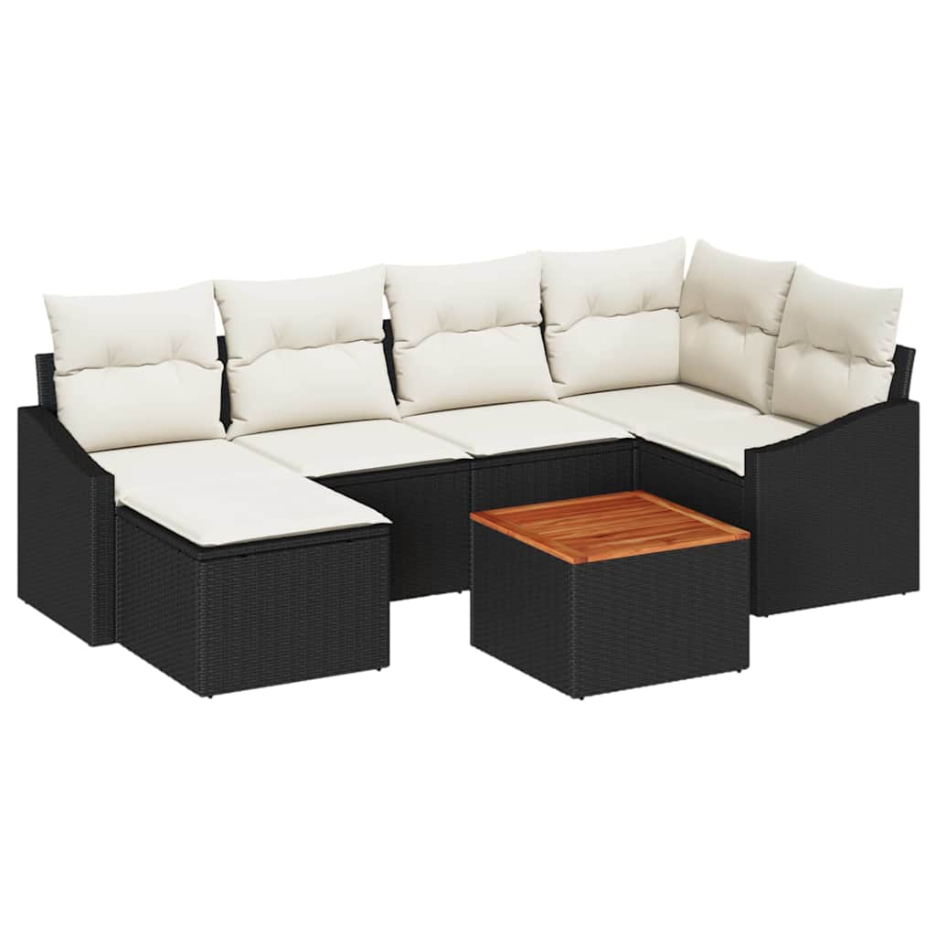 Gartensofa-set mit Speicher 7 pcs Schwarz und Creme Poly-Rattan