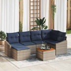 Gartensofa-set 7 pcs Grau und Marineblau Poly-Rattan