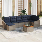 Gartensofa-set 8 pcs Grau und Marineblau Poly-Rattan