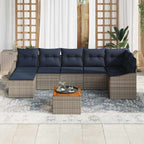 Gartensofa-set 8 pcs Grau und Marineblau Poly-Rattan