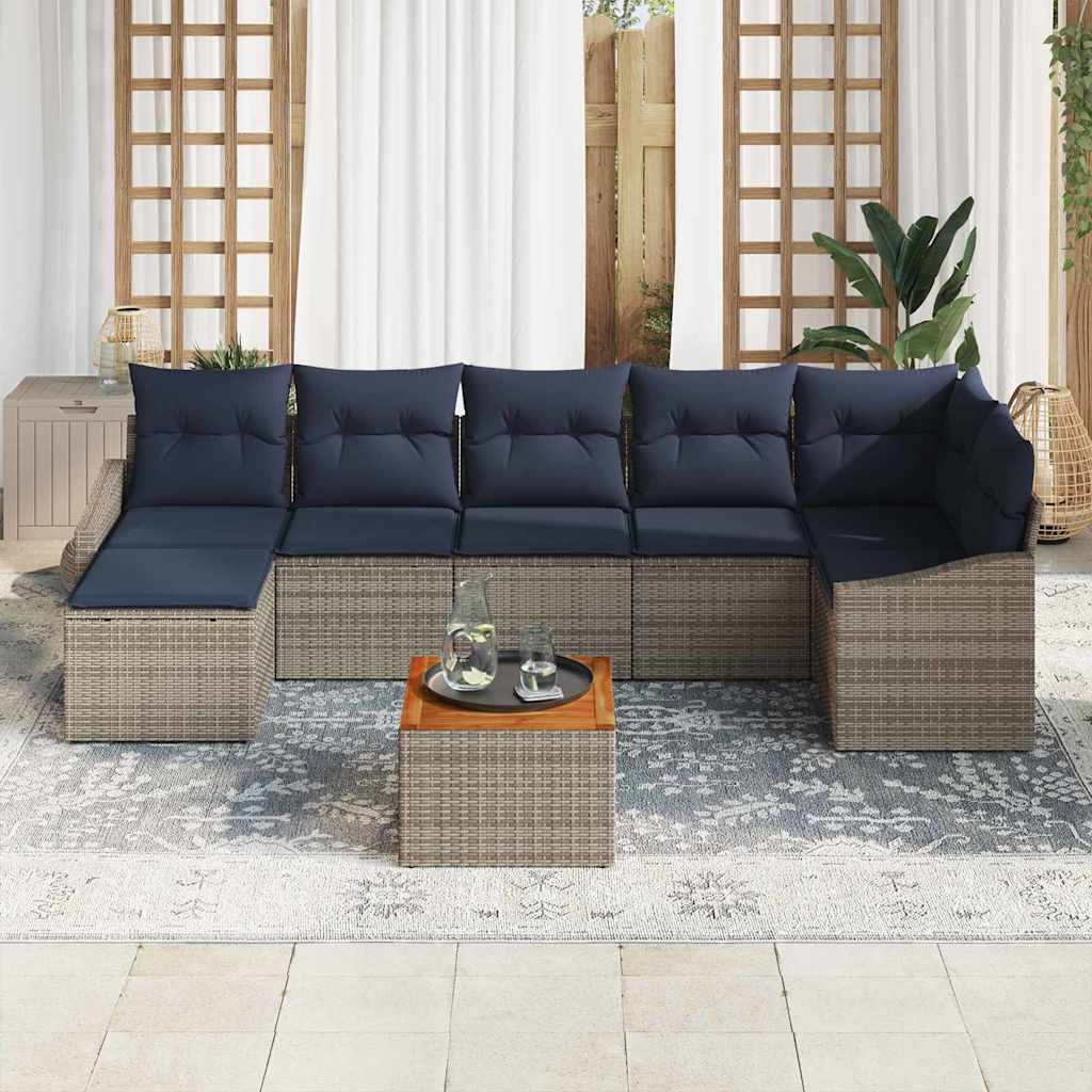 Gartensofa-set 8 pcs Grau und Marineblau Poly-Rattan