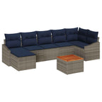 Gartensofa-set 8 pcs Grau und Marineblau Poly-Rattan