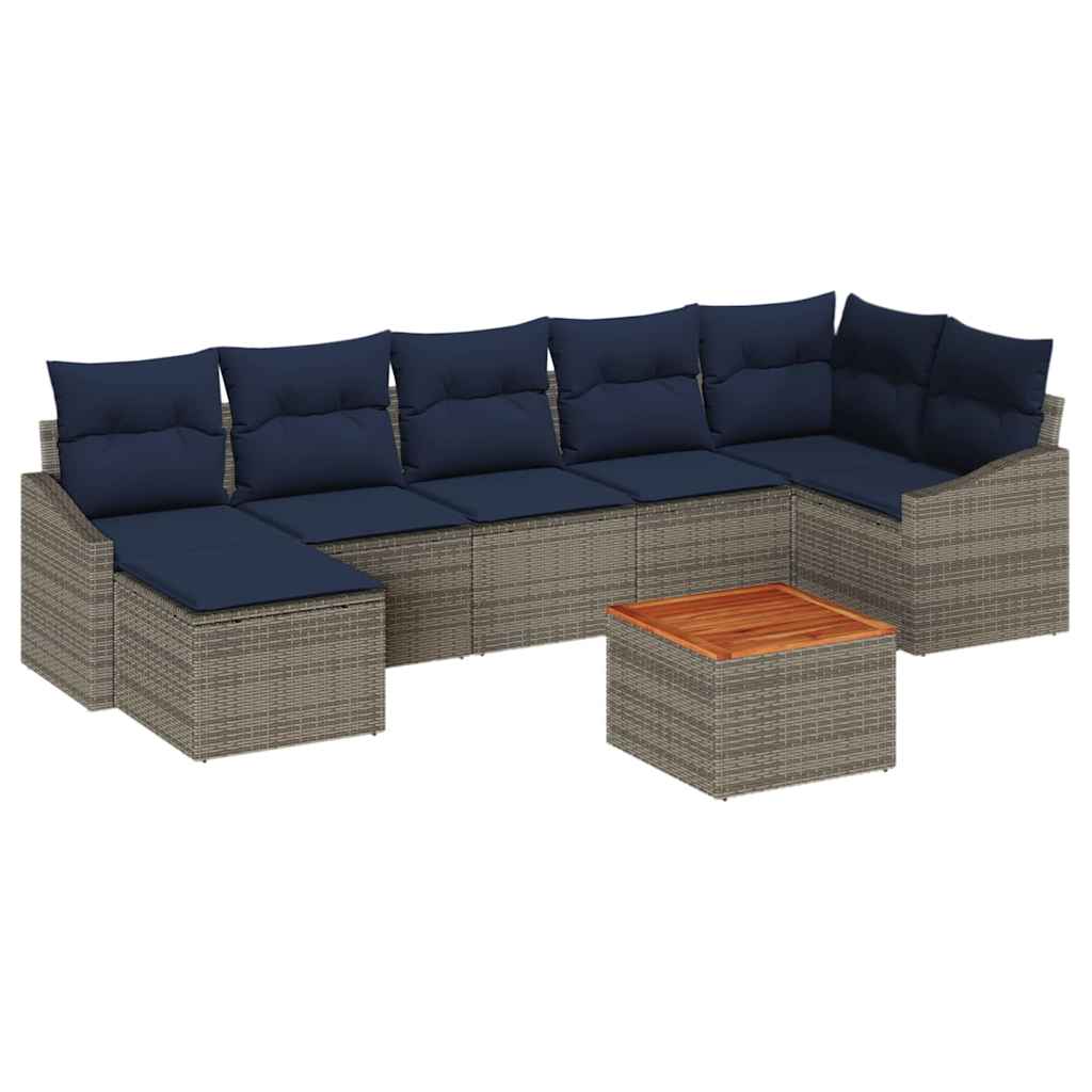 Gartensofa-set 8 pcs Grau und Marineblau Poly-Rattan
