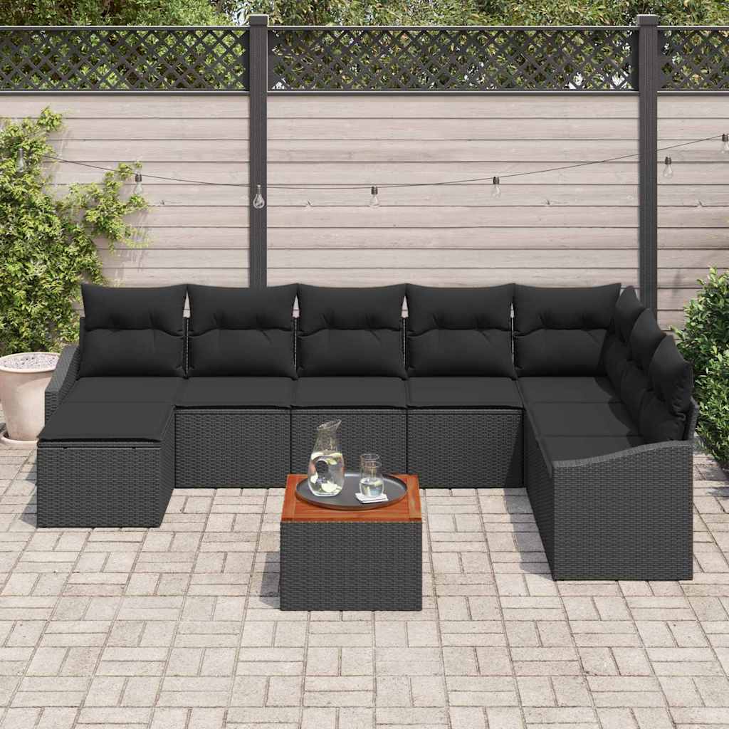 Gartensofa-set mit Speicher 9 pcs Schwarz Poly-Rattan