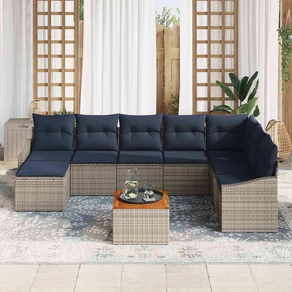 Gartensofa-set 9 pcs Grau und Marineblau Poly-Rattan
