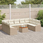 Gartensofa-set mit Speicher 10 pcs Beige und Creme Poly-Rattan