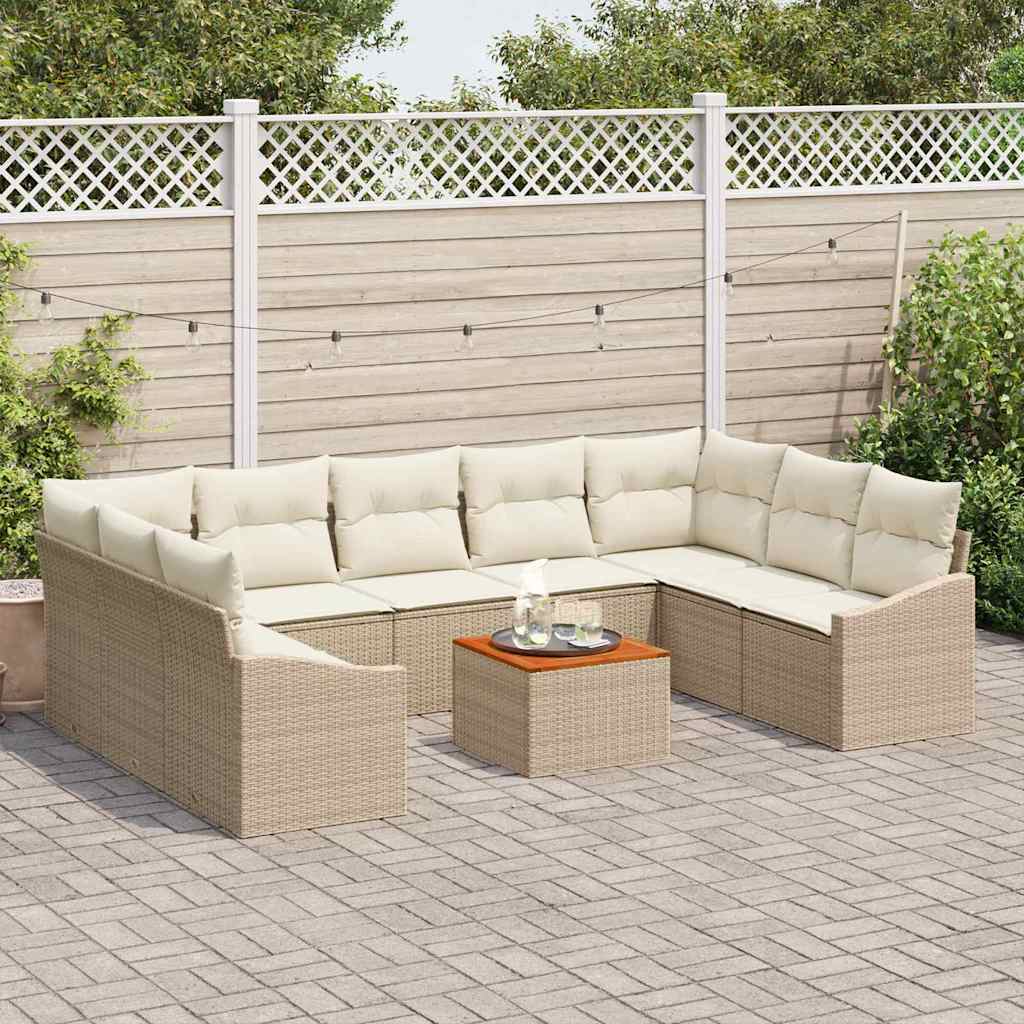 Gartensofa-set mit Speicher 10 pcs Beige und Creme Poly-Rattan
