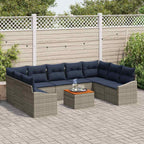 Gartensofa-set 10 pcs Grau und Marineblau Poly-Rattan