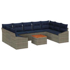 Gartensofa-set 10 pcs Grau und Marineblau Poly-Rattan