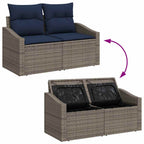 Gartensofa-set 10 pcs Grau und Marineblau Poly-Rattan