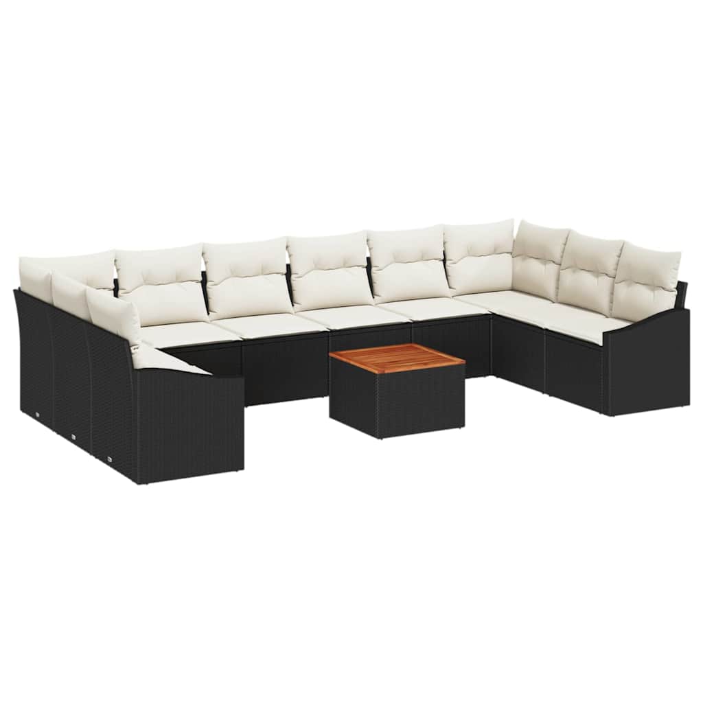 Gartensofa-set 11 pcs Schwarz und Creme Poly-Rattan