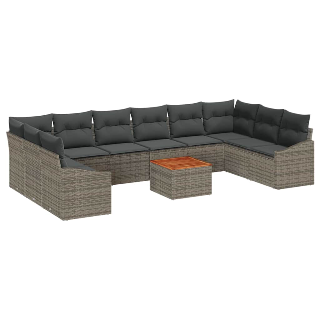 Gartensofa-set mit Speicher 11 pcs Grau Poly-Rattan