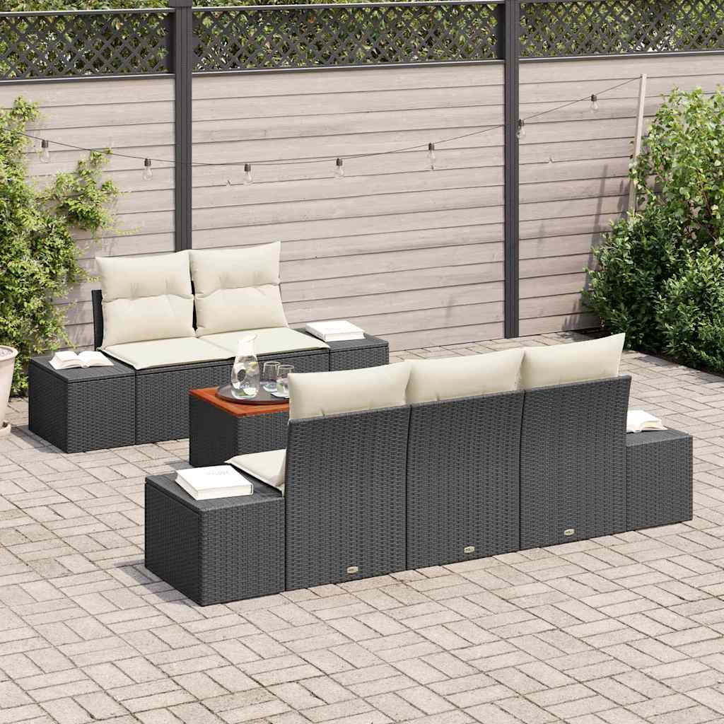 Gartensofa-set mit Speicher 6 pcs Schwarz und Creme Poly-Rattan