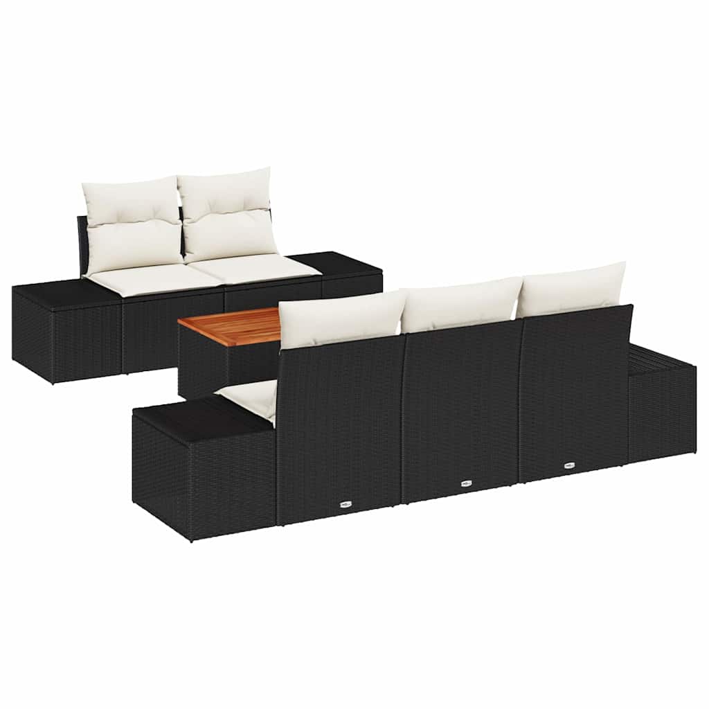 Gartensofa-set mit Speicher 6 pcs Schwarz und Creme Poly-Rattan