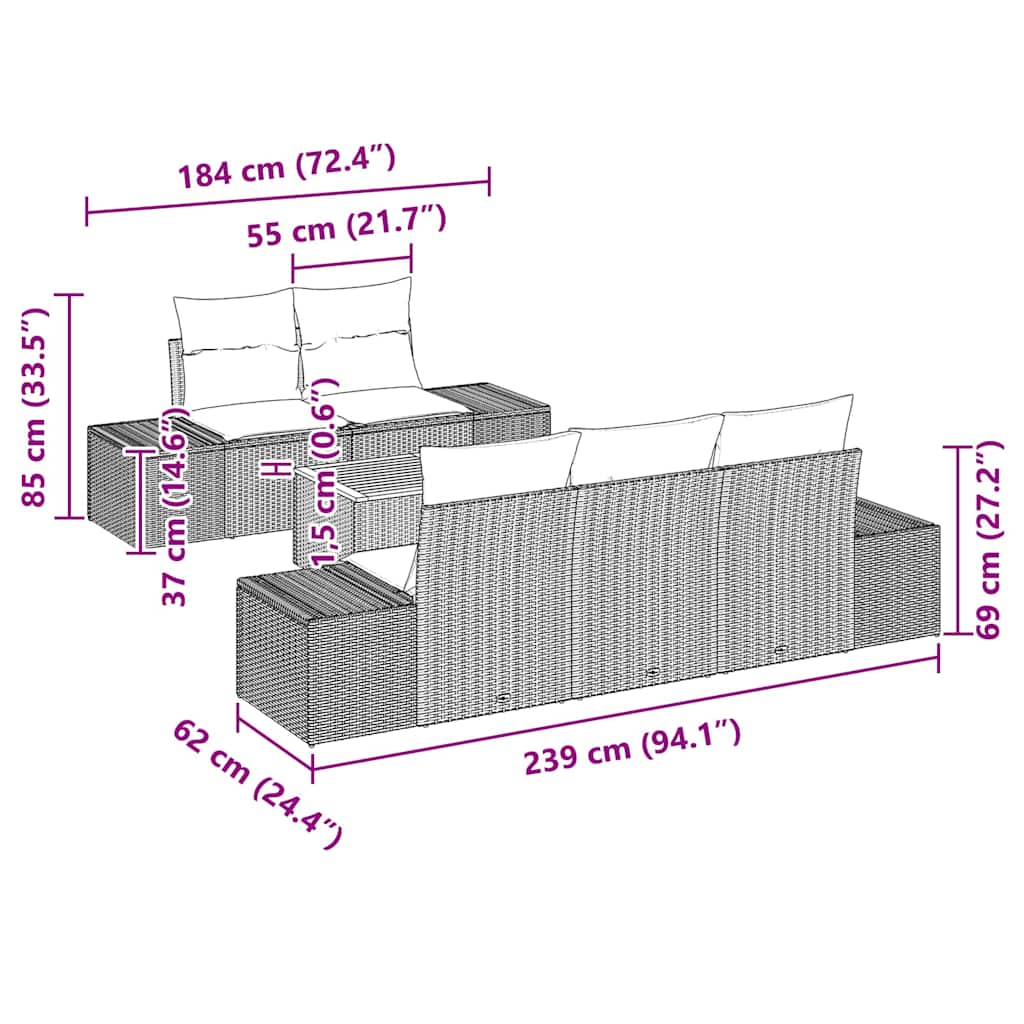 Gartensofa-set mit Speicher 6 pcs Schwarz und Creme Poly-Rattan