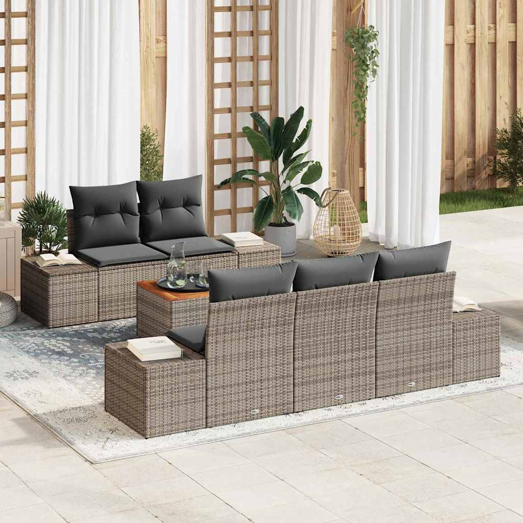Gartensofa-set mit Speicher 6 pcs Grau Poly-Rattan