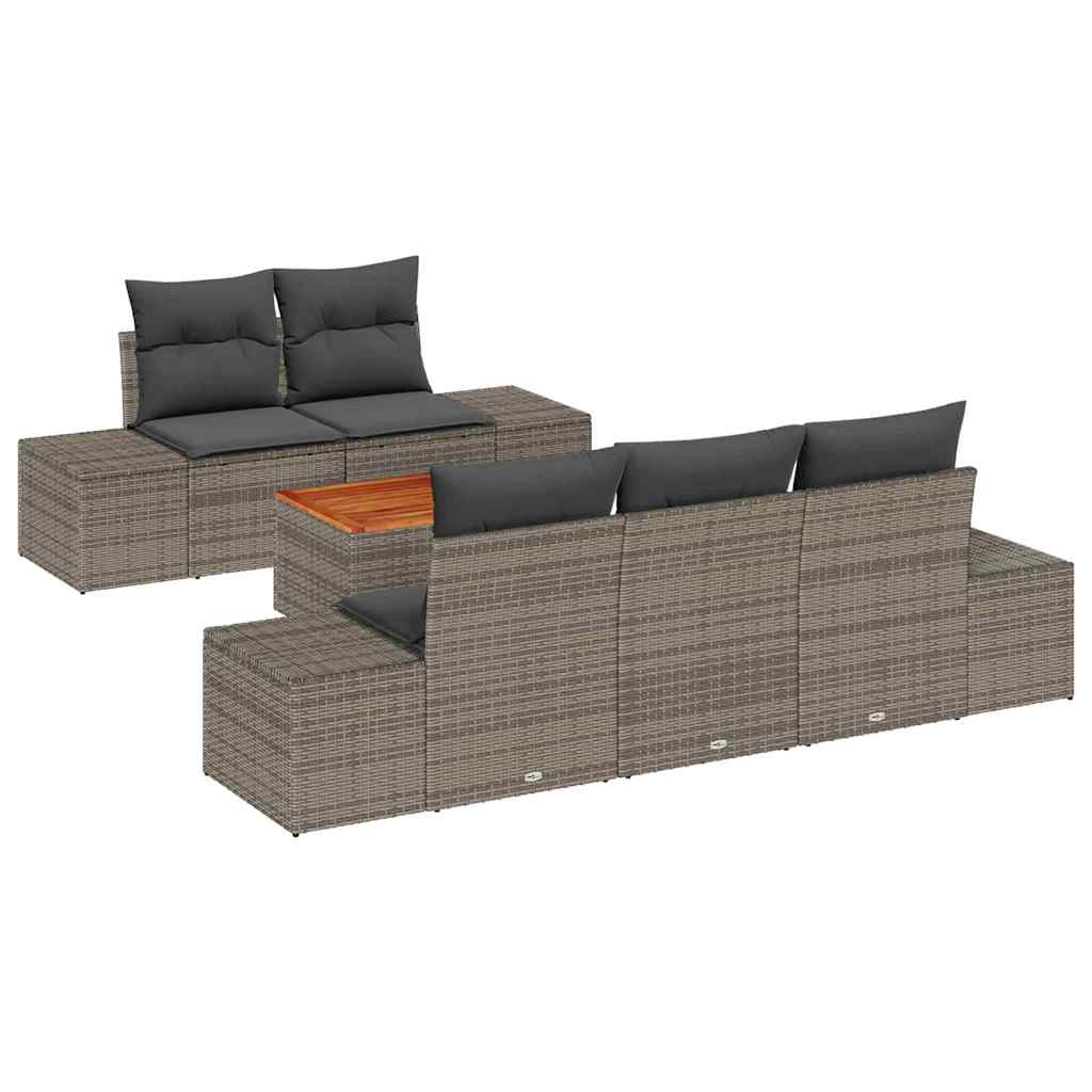 Gartensofa-set mit Speicher 6 pcs Grau Poly-Rattan