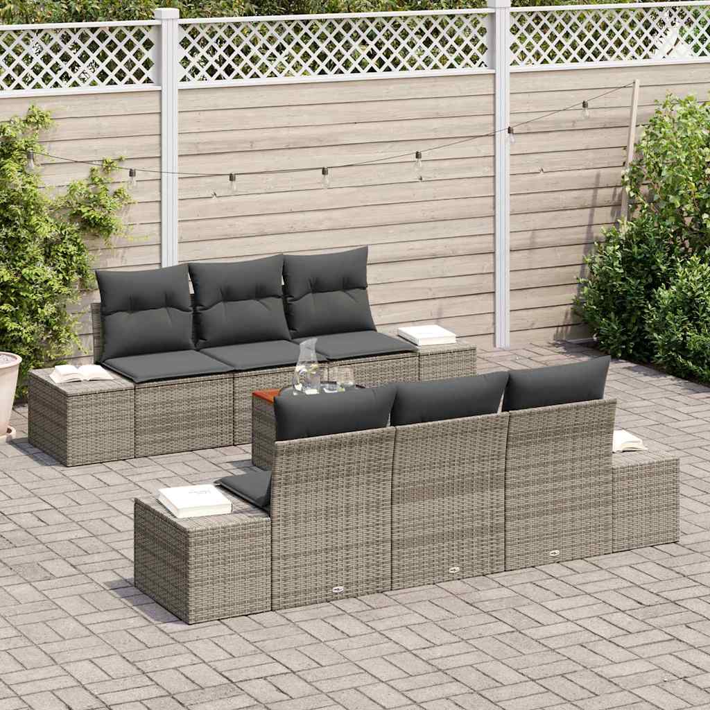 Gartensofa-set mit Speicher 7 pcs Grau Poly-Rattan