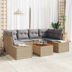 Gartensofa-set 7 pcs Beige und Hellgrau Poly-Rattan