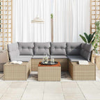 Gartensofa-set 7 pcs Beige und Hellgrau Poly-Rattan