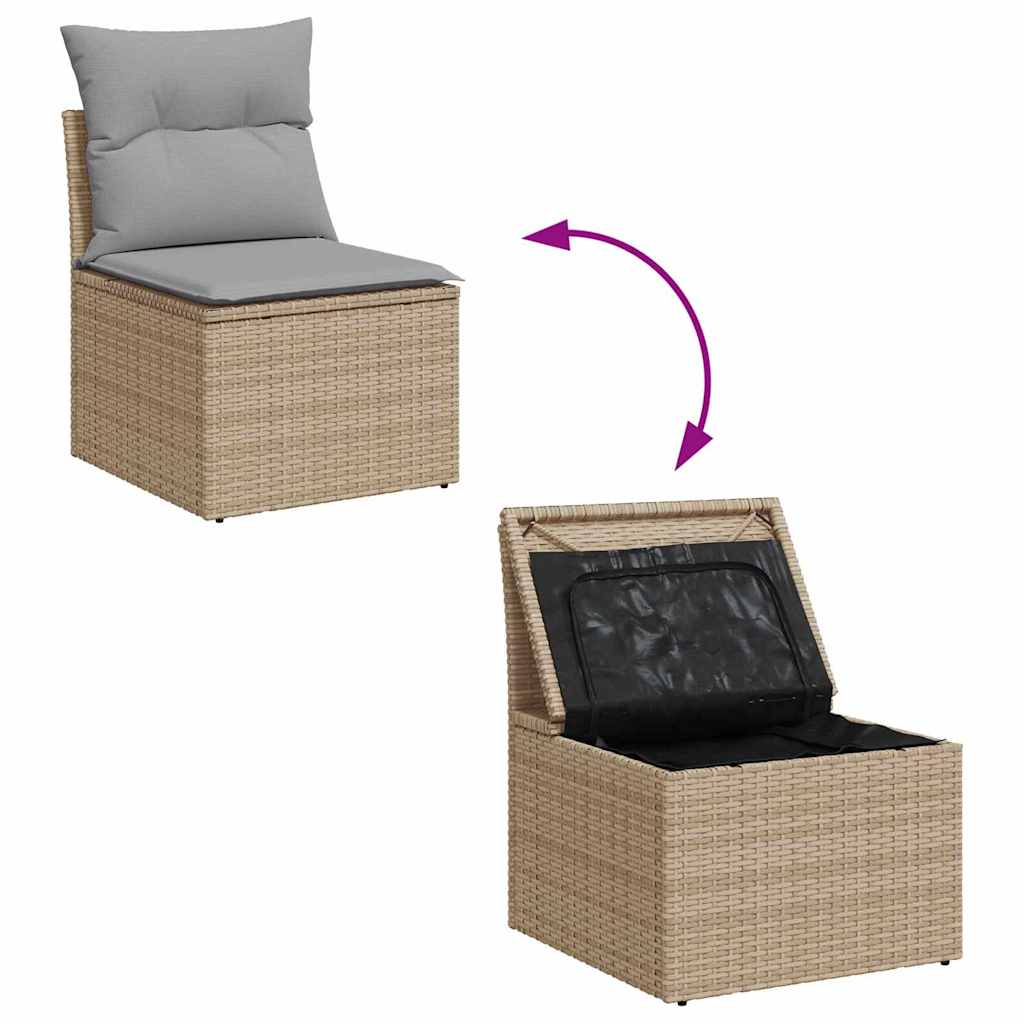Gartensofa-set 7 pcs Beige und Hellgrau Poly-Rattan