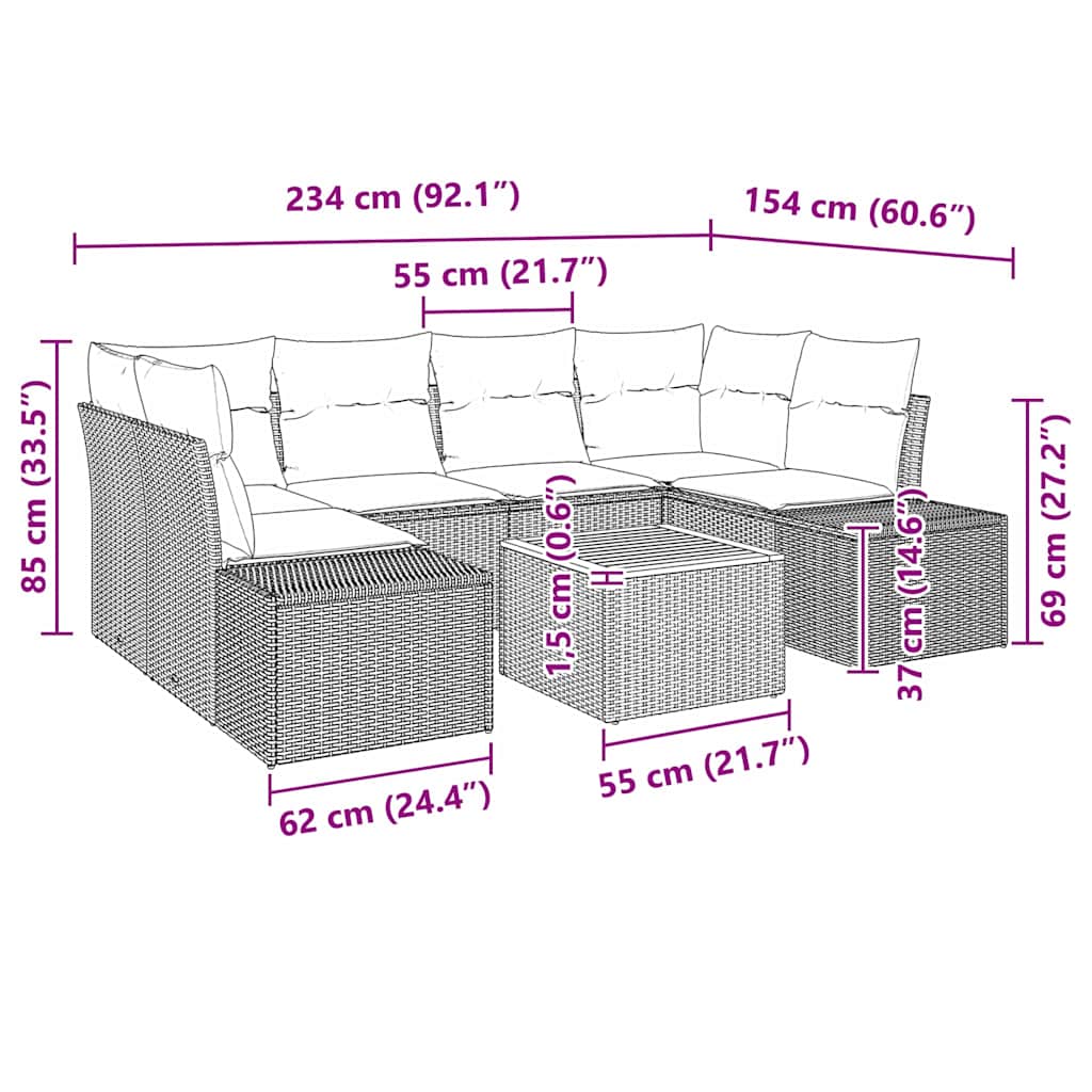 Gartensofa-set 7 pcs Beige und Hellgrau Poly-Rattan