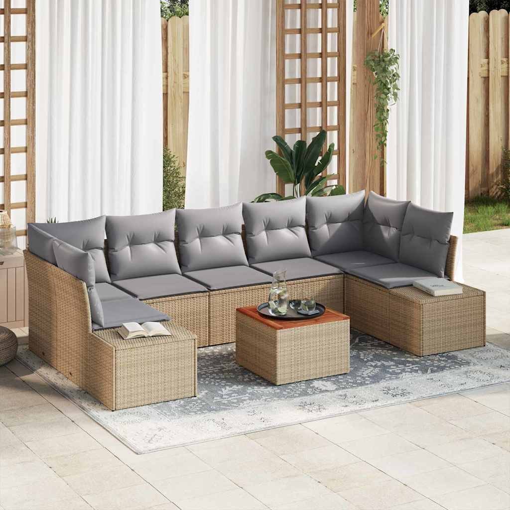 Gartensofa-set 8 pcs Beige und Hellgrau Poly-Rattan