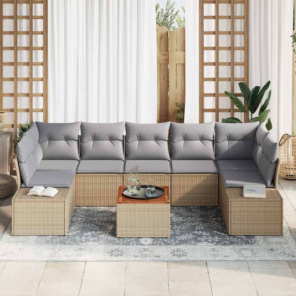 Gartensofa-set 8 pcs Beige und Hellgrau Poly-Rattan