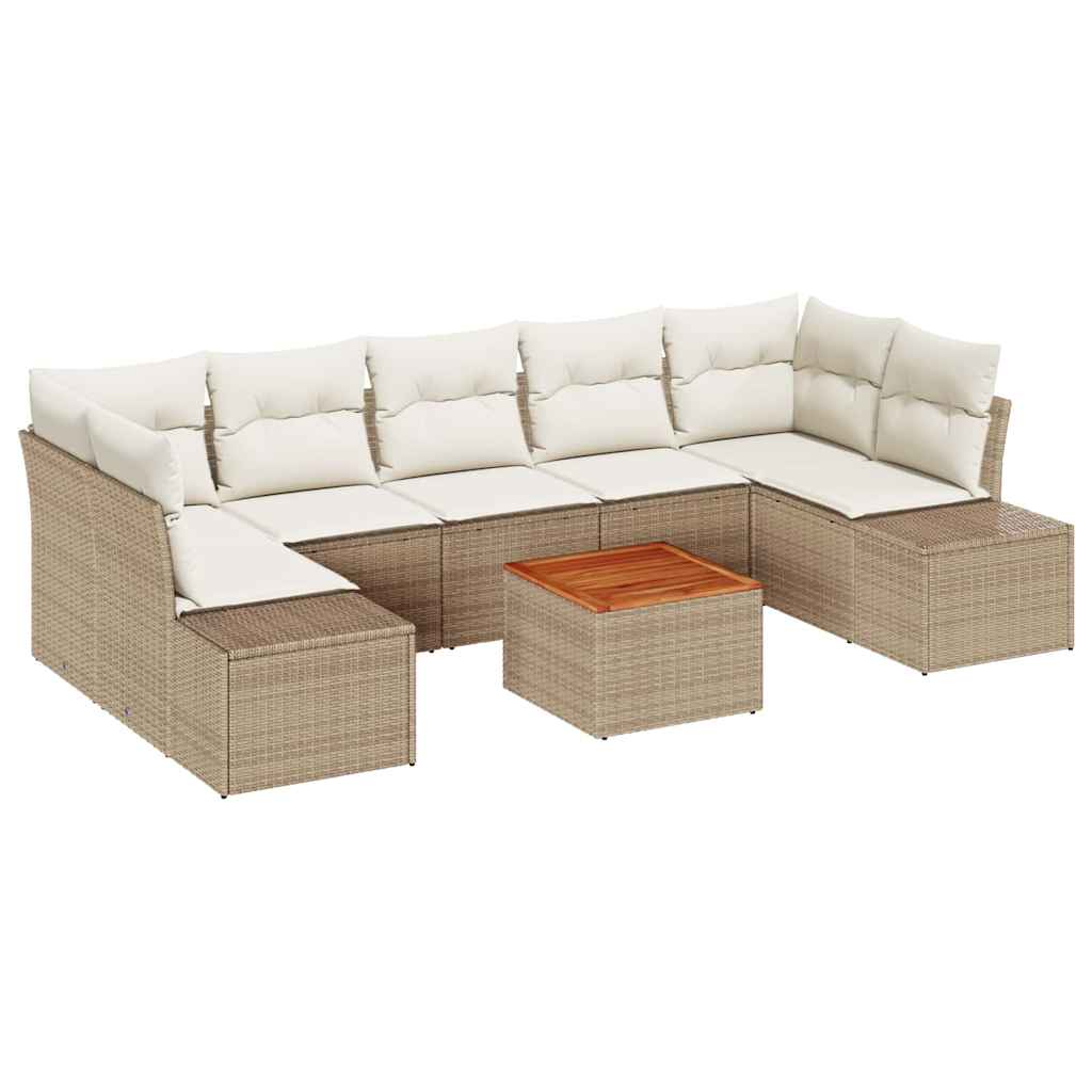 Gartensofa-set mit Speicher 8 pcs Beige und Creme Poly-Rattan
