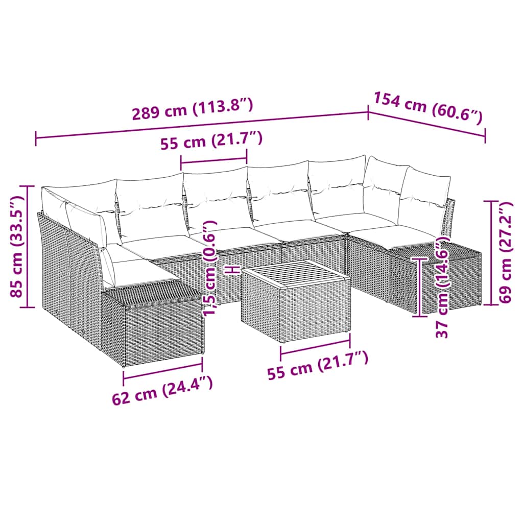 Gartensofa-set mit Speicher 8 pcs Beige und Creme Poly-Rattan