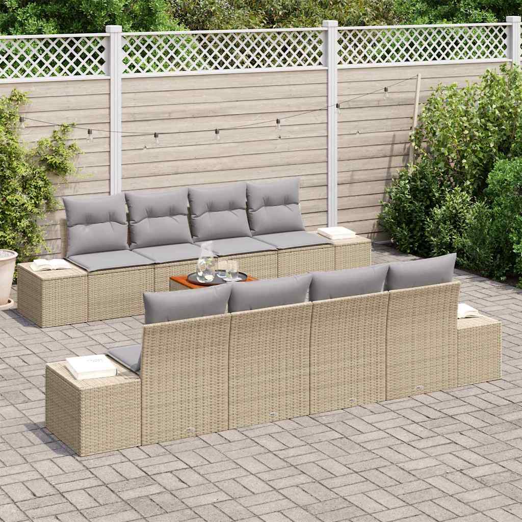Gartensofa-set 9 pcs Beige und Hellgrau Poly-Rattan