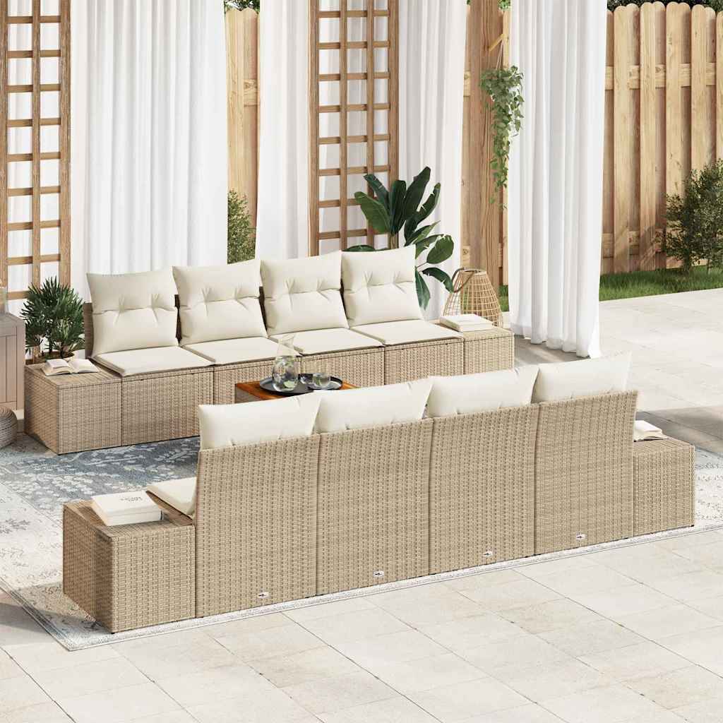 Gartensofa-set mit Speicher 9 pcs Beige und Creme Poly-Rattan