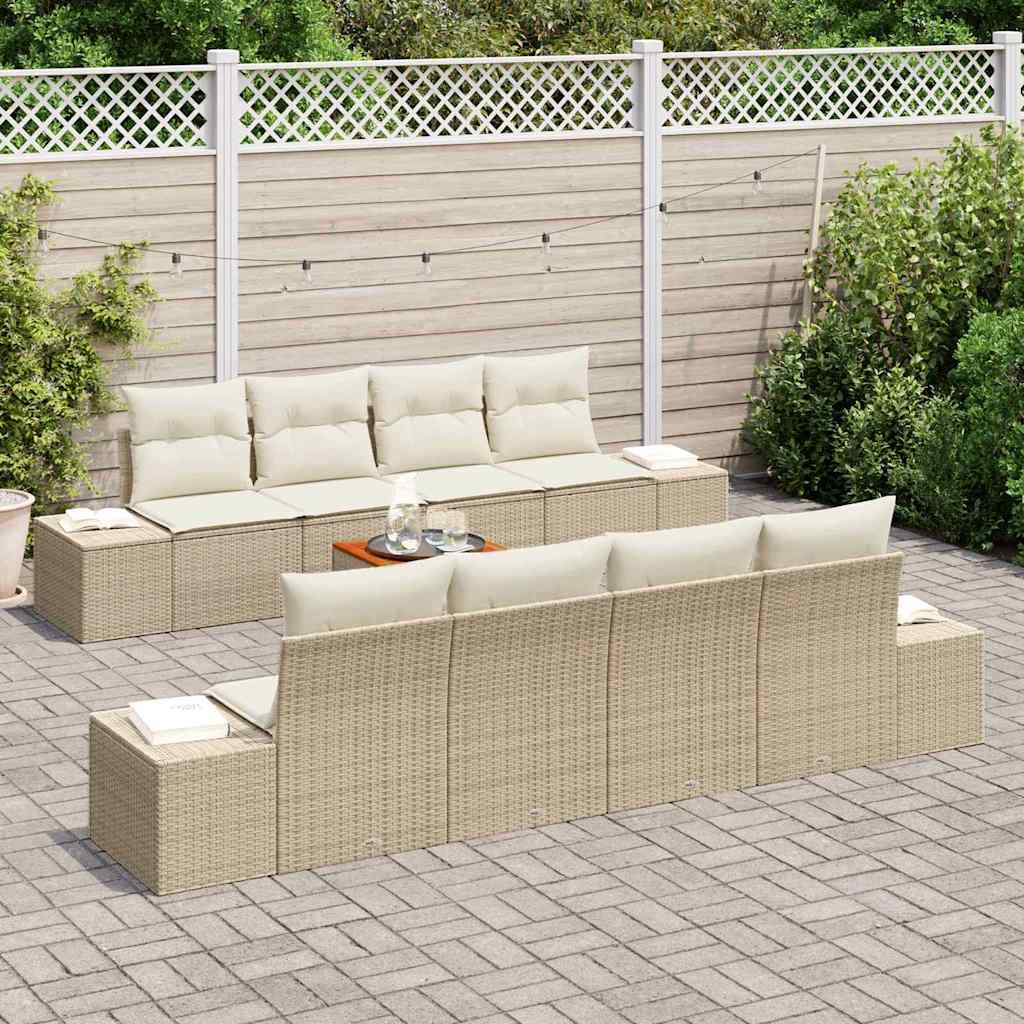 Gartensofa-set mit Speicher 9 pcs Beige und Creme Poly-Rattan
