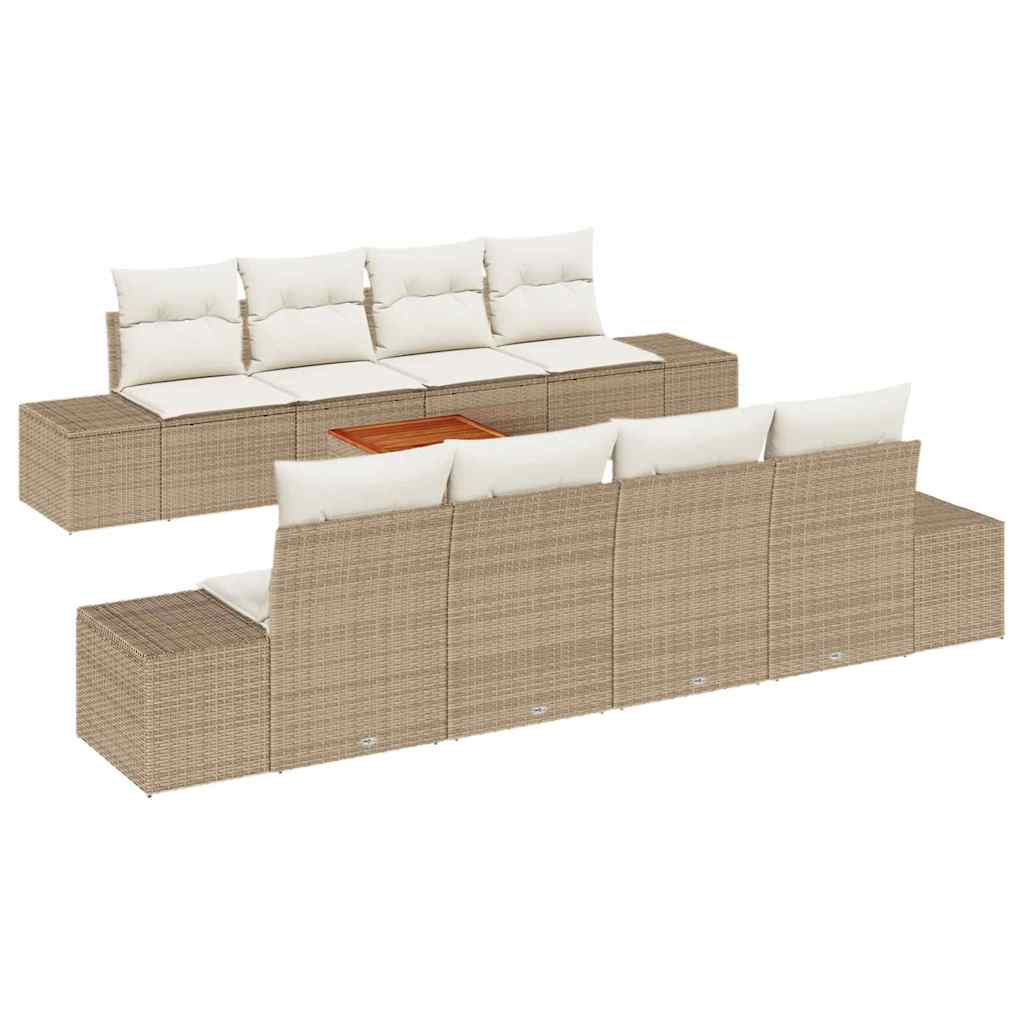 Gartensofa-set mit Speicher 9 pcs Beige und Creme Poly-Rattan