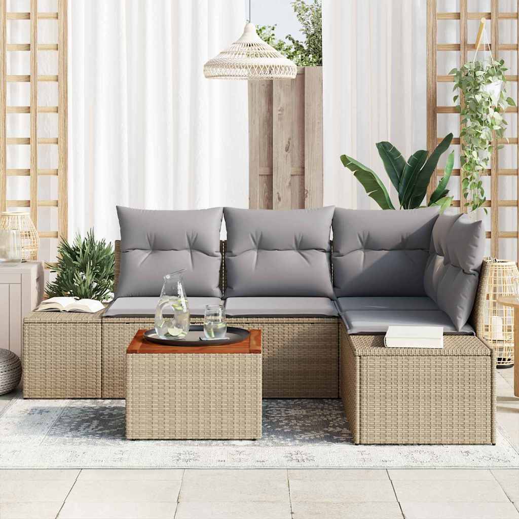 Gartensofa-set 5 pcs Beige und Hellgrau Poly-Rattan