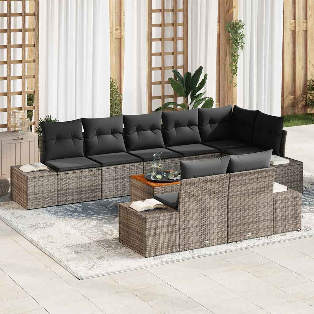 Garten-Sofa-Set mit Speicher 9 pcs Grau